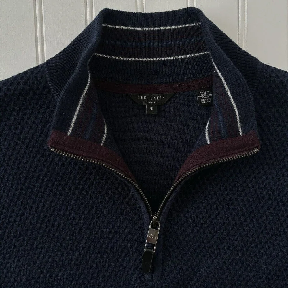 Ted Baker Blue Wool Blend Sweater (Men’s XL/XXL) Tunnel 1/4 Zip Slim Fit
